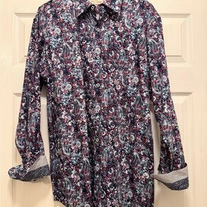 Men's Paisley Button Down Shirt - Red and Blue